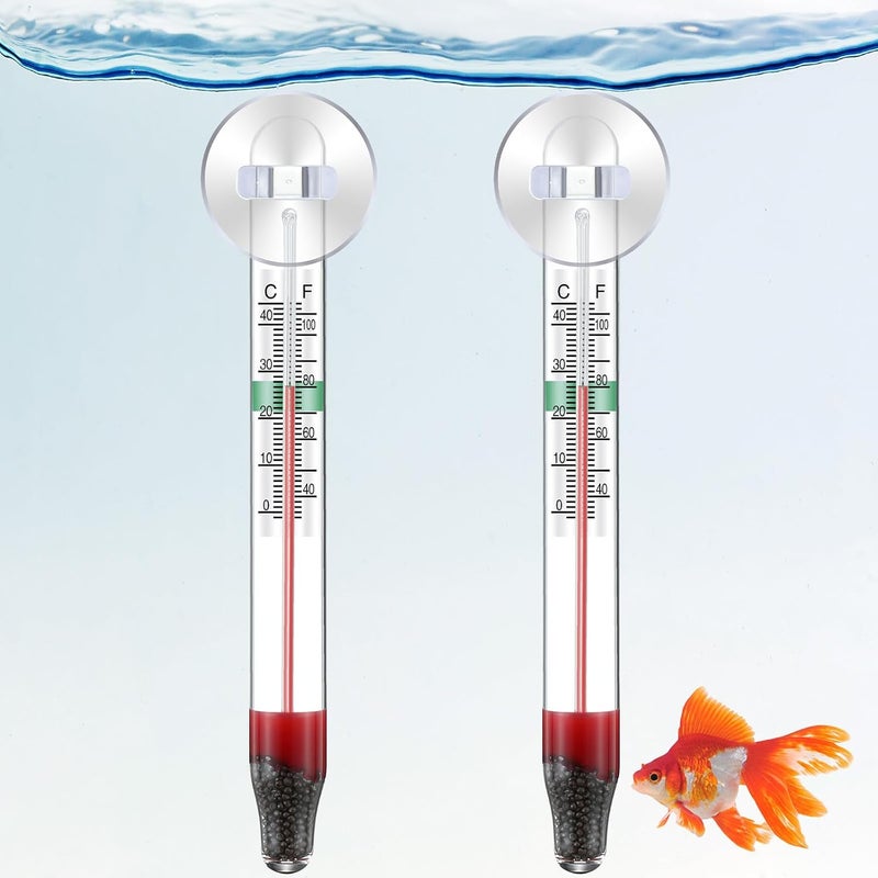 Dreyoo 2 Pcs Floating Aquarium Thermometers, Floating Glass Aquarium Thermometer with Suction Cup, Mercury Free Large Standing Thermometer for Freshwater and Saltwater Fish - Image 1